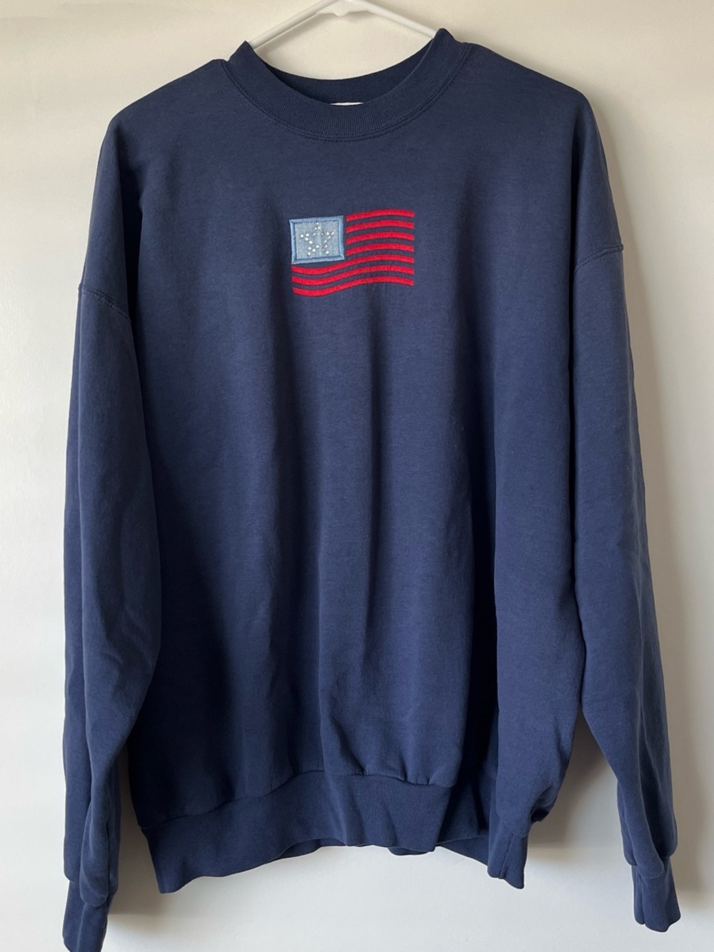 Navy Crewneck Sweater with Embroidered Flag - Patriotic